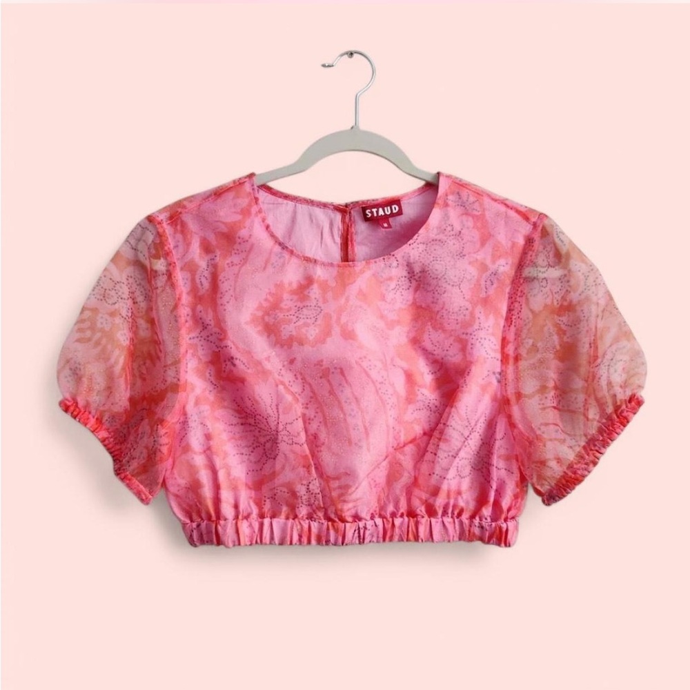 STAUD Frieze Organza Crop Top in Floral Wave